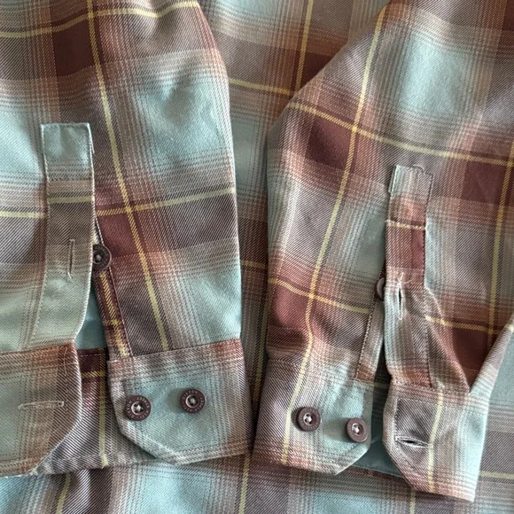 DIXXON *13th Street* button-up teal & brown long-sleeve plaid front pocket shirt - Picture 12 of 12